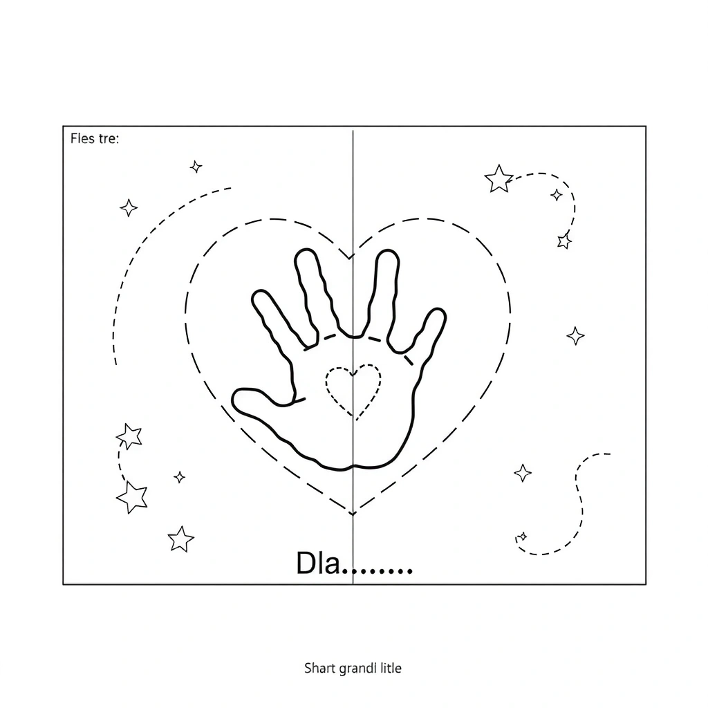 Szablon laurki: baza kartki z serduszkiem i obrysem dłoni - Szablony - Dzień Mężczyzn