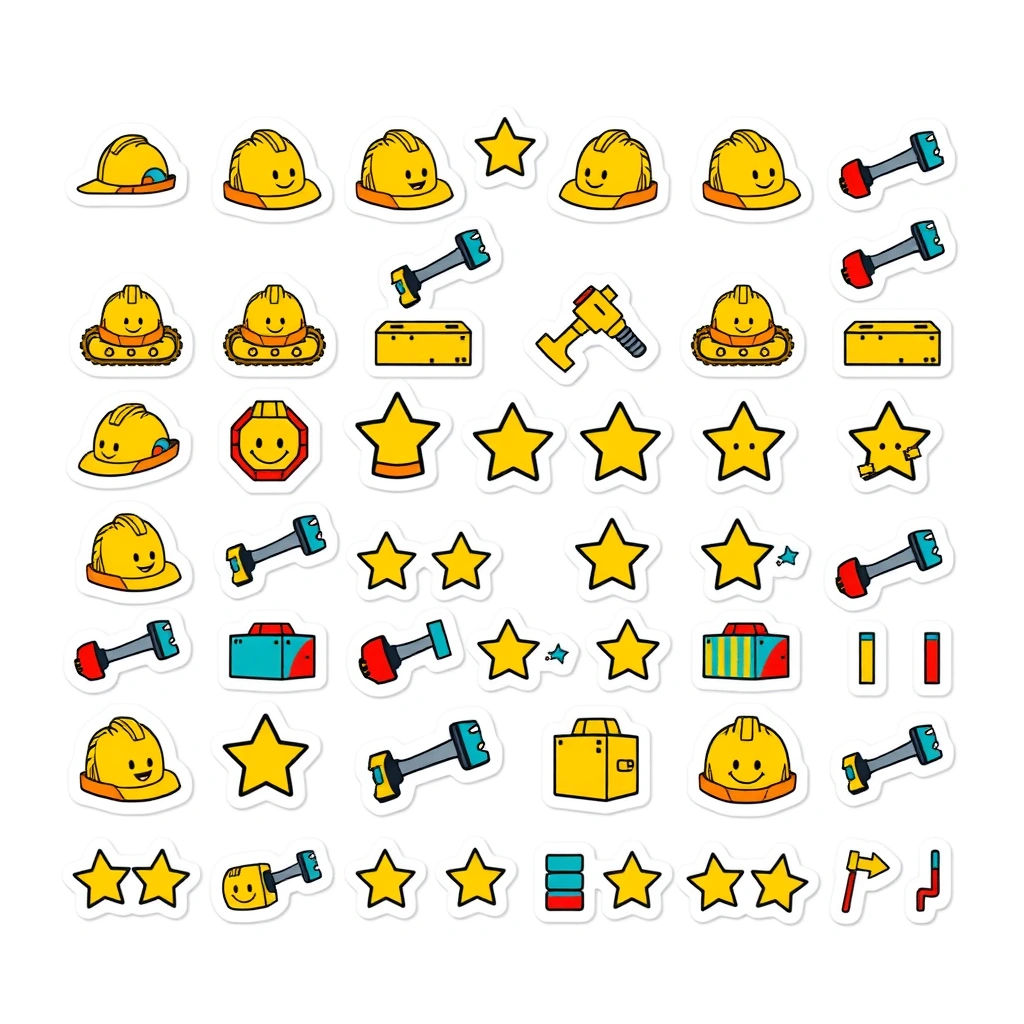 Naklejki nagrody — arkusz z motywami budowlanymi - Szablony - Dzień Budowlańca