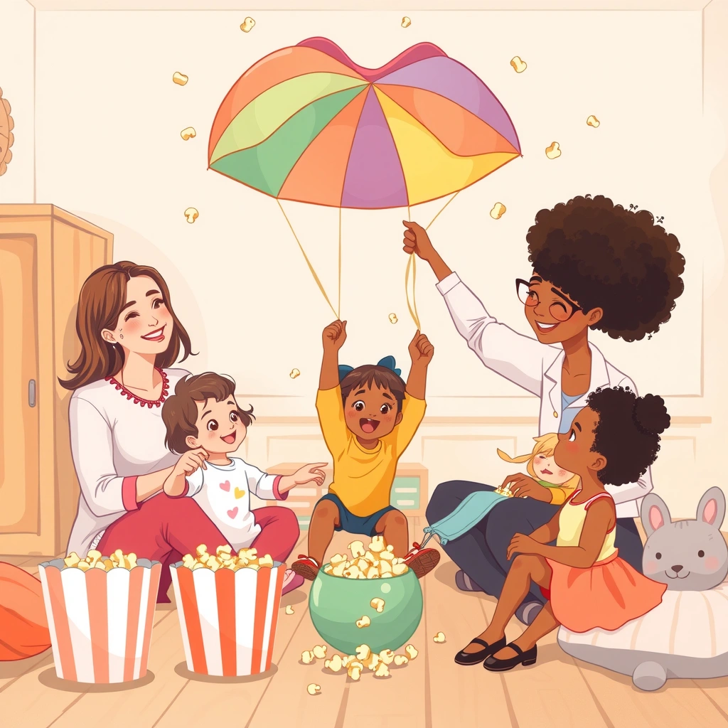 Ilustracja: Zabawa z chustą - Materiały - Dzień Popcornu