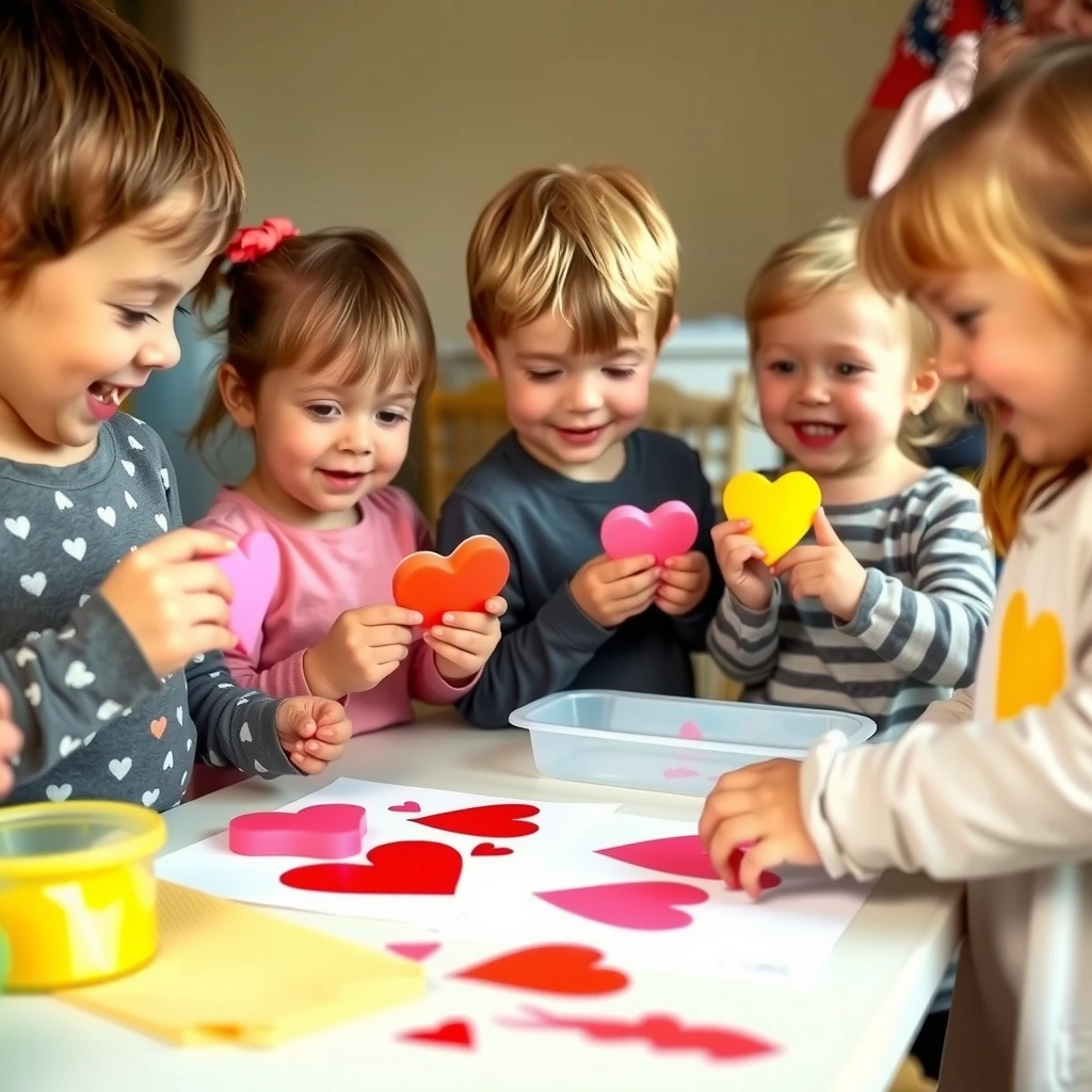 Zdjęcie warsztatowe — Dzieci robią odbitki - Materiały - Dzień Miłości