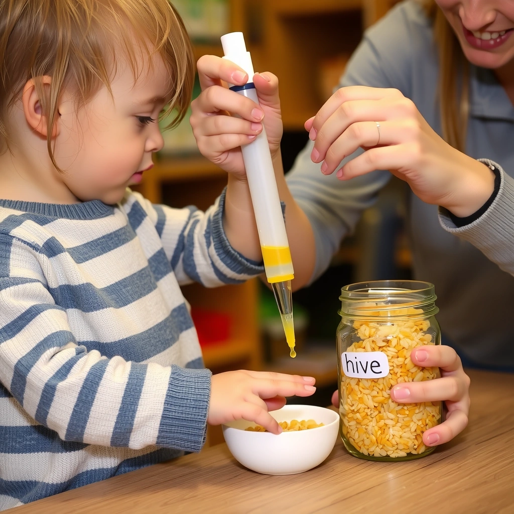 Dziecko używa pipety do przenoszenia nektaru - Materiały - Wielki Dzień Pszczół