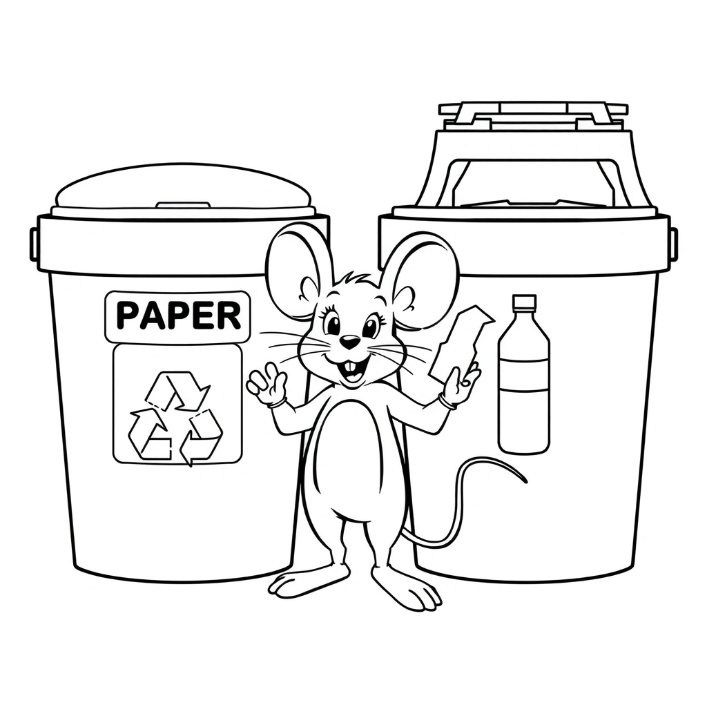 Kolorowanka: Myszka segreguje śmieci - Kolorowanki - Dzień Myszki Miki