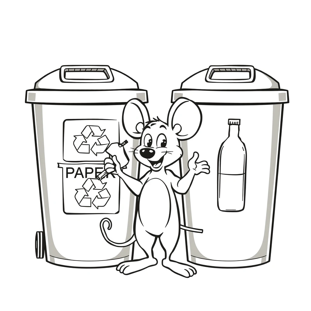 Kolorowanka: Myszka segreguje śmieci - Kolorowanki - Dzień Myszki Miki