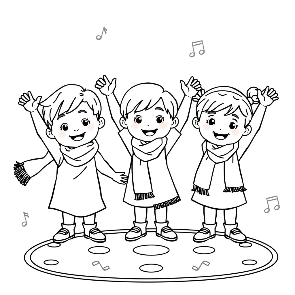 Kolorowanka — Taniec z chustami - Kolorowanki - Międzynarodowy Dzień Przyjaźni