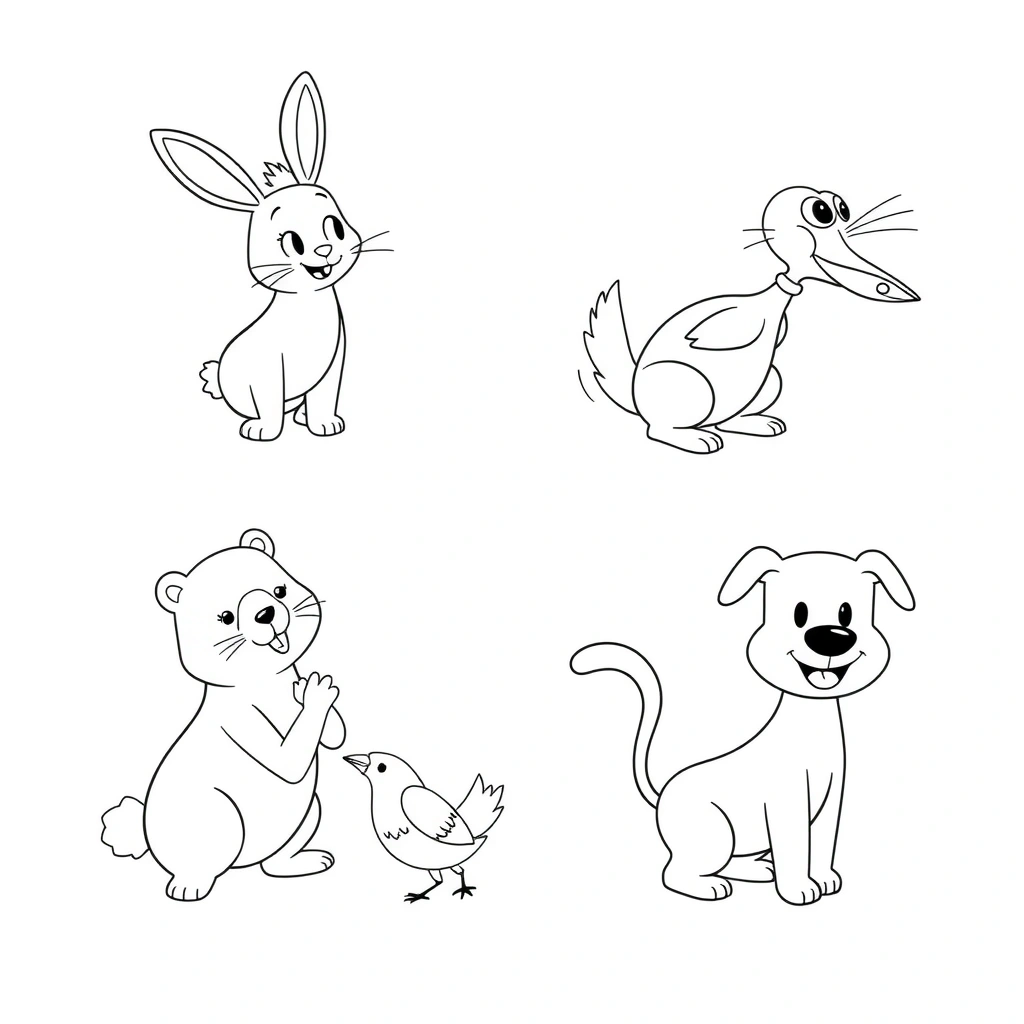 Kolorowanka: proste zwierzątka do ruchu - Kolorowanki - Dzień Książki