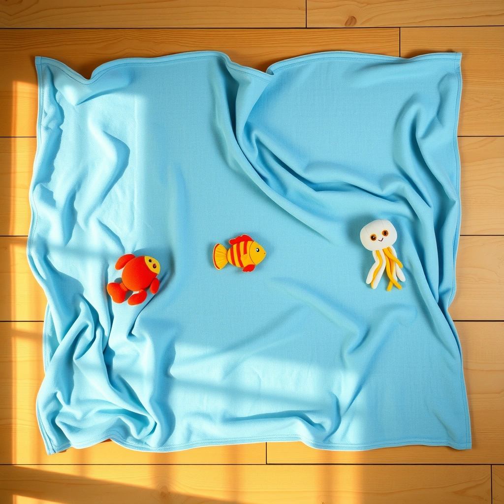 Mapa oceanu (niebieska tkanina z zabawkami) - Szablony - Dzień Oceanów