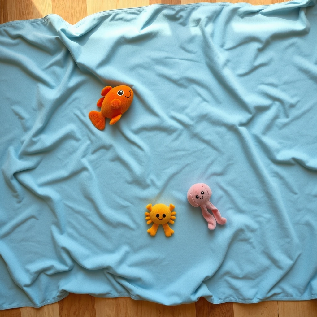 Mapa oceanu (niebieska tkanina z zabawkami) - Szablony - Dzień Oceanów