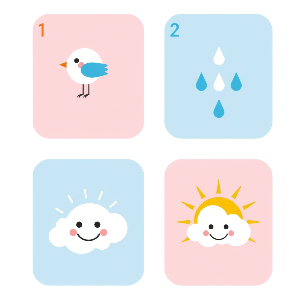 Karty-obrazki: ptak, deszcz, słońce, chmurka - Szablony - Dzień Marzyciela