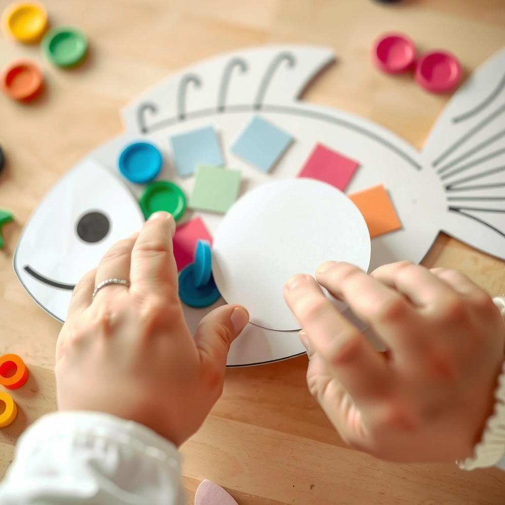 Zbliżenie rączek dekorujących rybkę - Materiały - Dzień Rybaka