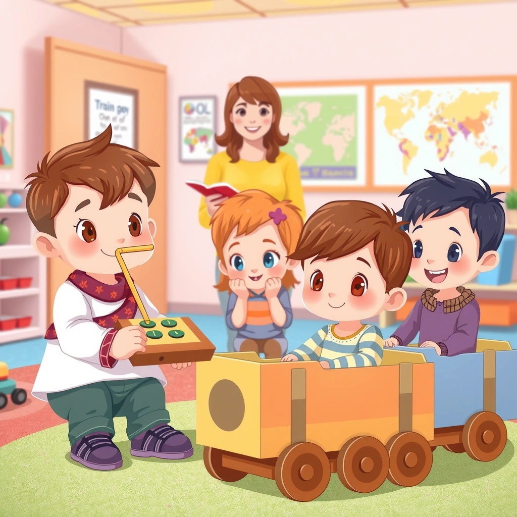 Obrazek: Dzieci bawią się w pociąg (scena z zajęć) - Materiały - Dzień Maszynisty