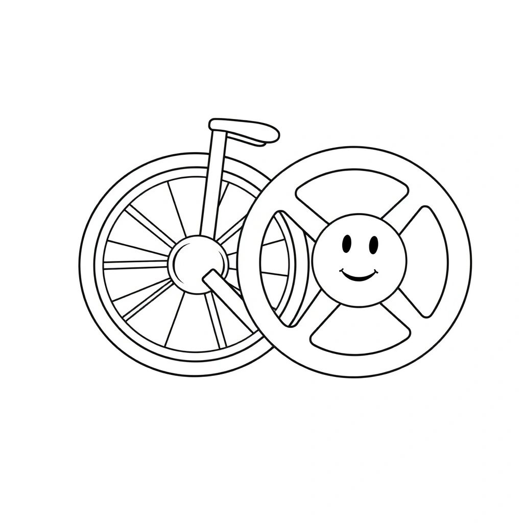 Kolorowanka: Koło i kierownica - Kolorowanki - Dzień Roweru