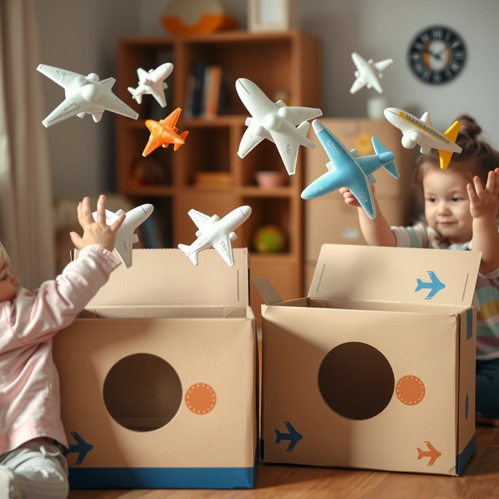 Zdjęcie/ilustracja 'Lądowanie na lotnisku' — cele z kartonów - Materiały - Dzień Lotnictwa