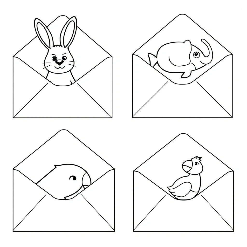 Kolorowanka: Koperty ze zwierzętami - Kolorowanki - Dzień Listonosza