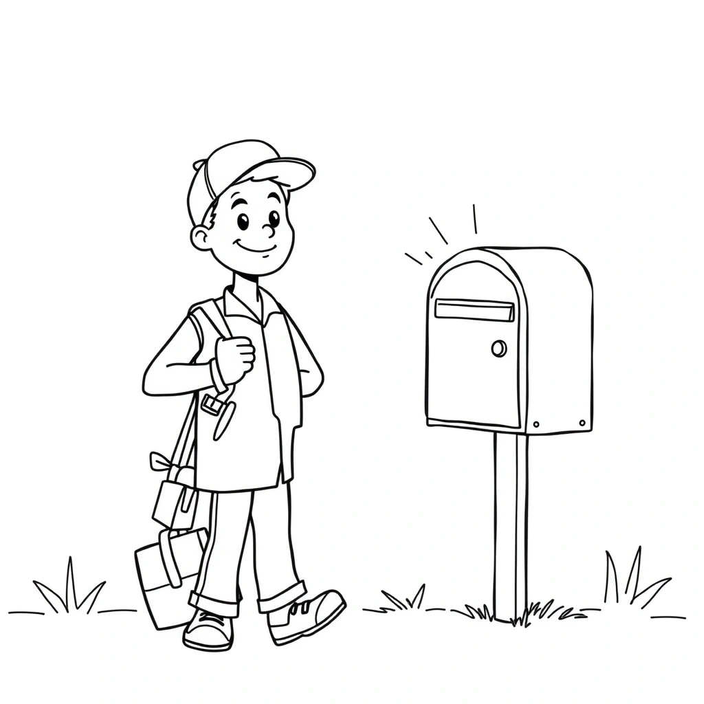 Kolorowanka: Listonosz i skrzynka - Kolorowanki - Dzień Listonosza
