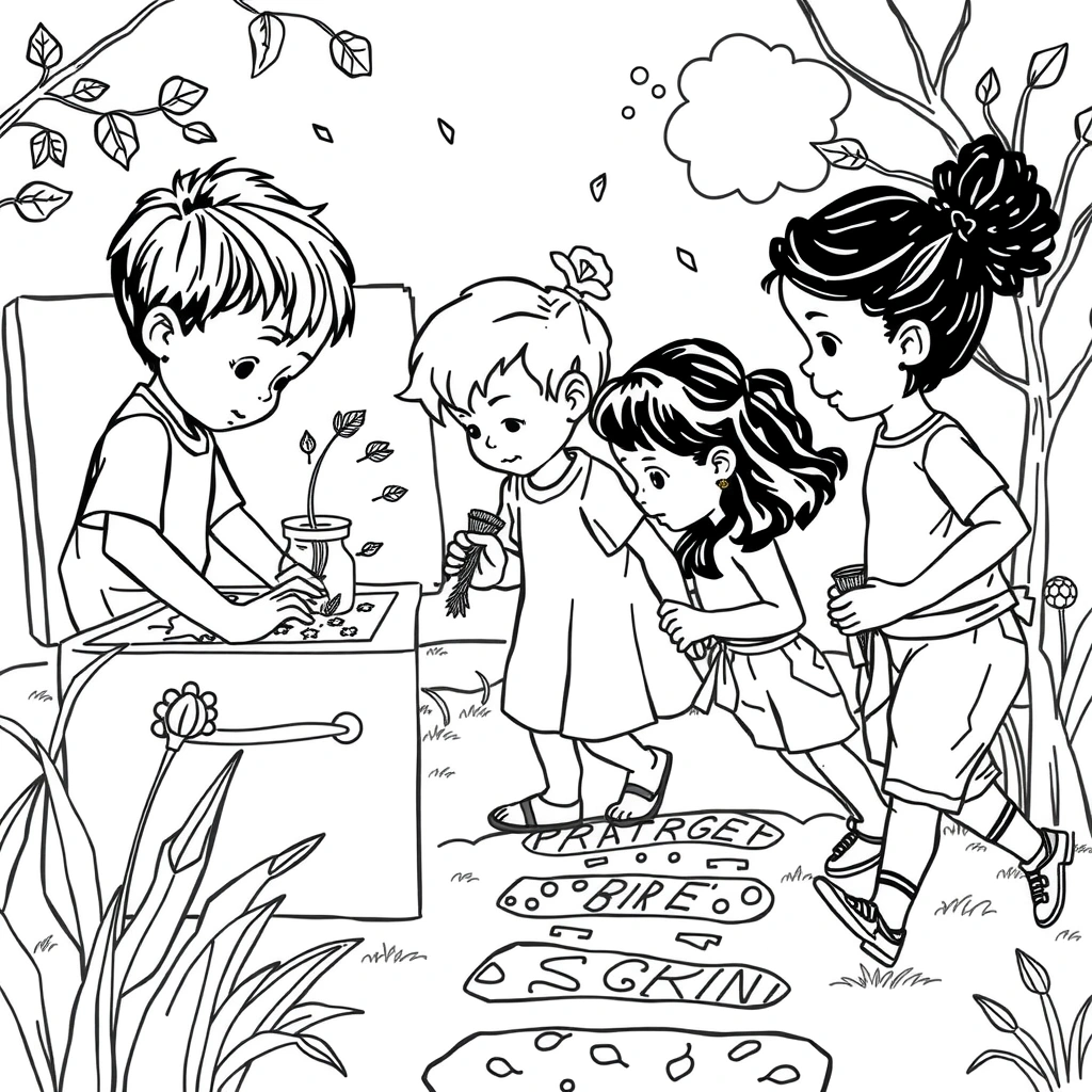 Kolorowanka: dzieci bawią się zmysłami - Kolorowanki - Rozpoczęcie roku szkolnego