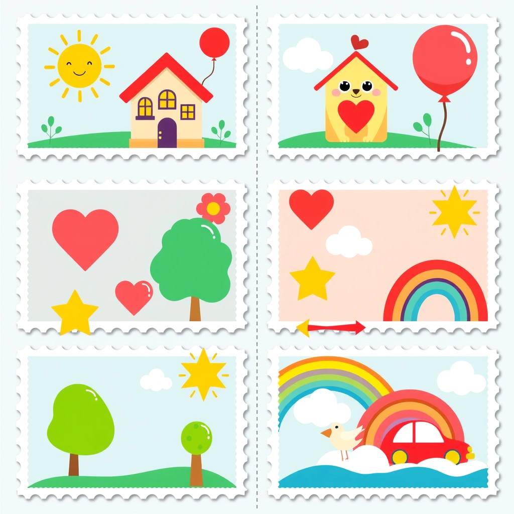 Arkusz dużych papierowych znaczków do wycięcia - Szablony - Dzień Znaczka Pocztowego