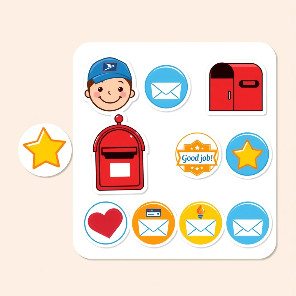 Arkusz naklejek nagród 'Mały listonosz' - Szablony - Dzień Znaczka Pocztowego