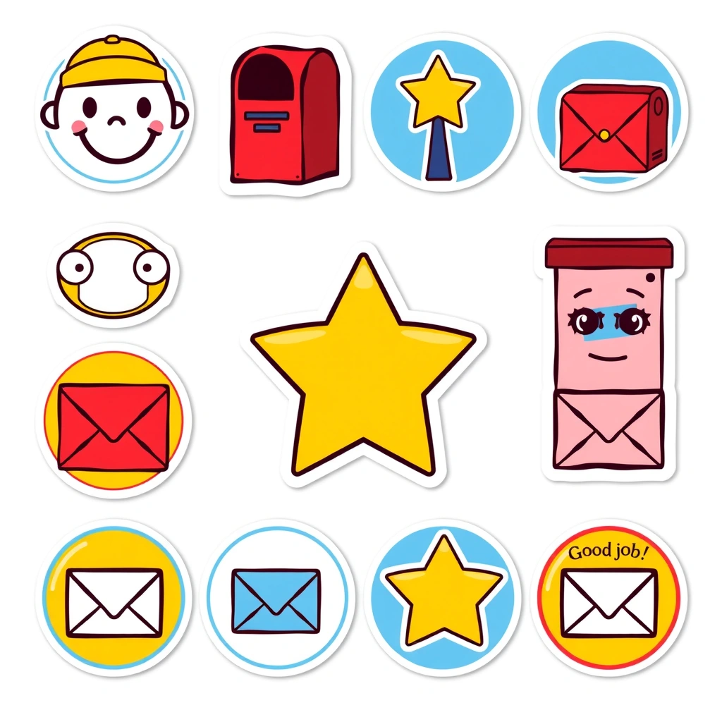 Arkusz naklejek nagród 'Mały listonosz' - Szablony - Dzień Znaczka Pocztowego