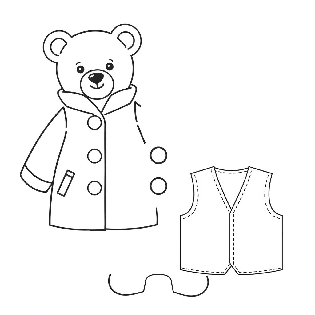 Szablon ćwiczenia zapinania — Ubranka misia - Szablony - Dzień Pluszowego Misia (USA)