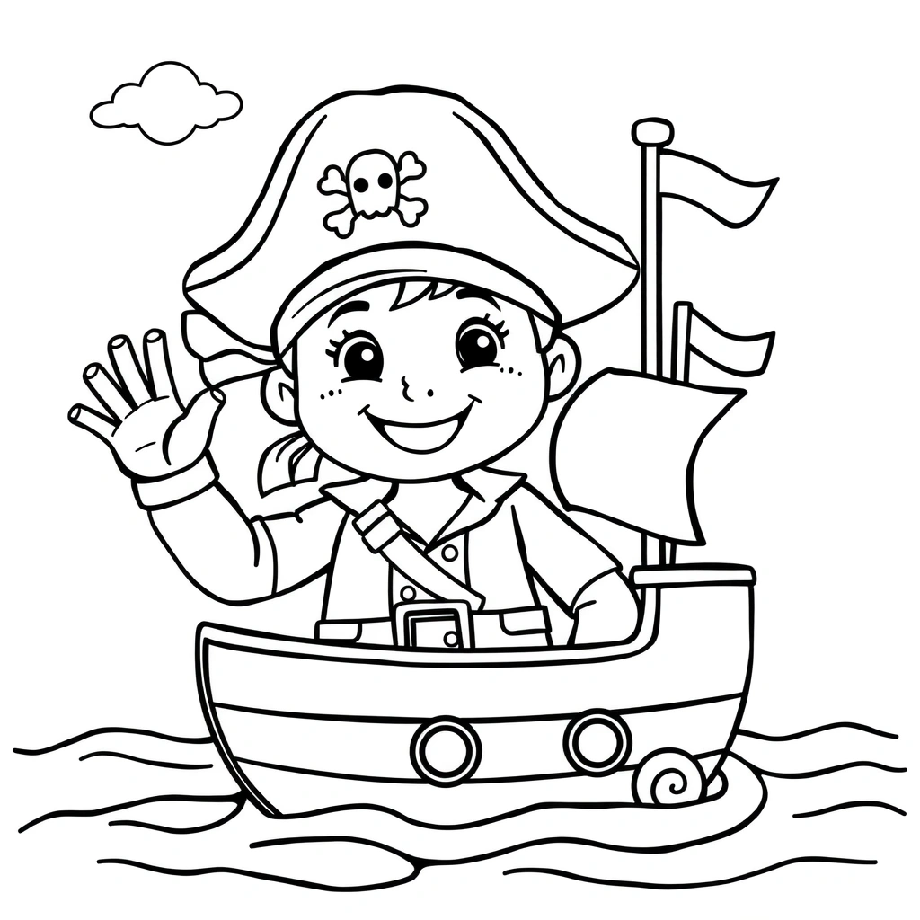 Kolorowanka: wesoły pirat i statek - Kolorowanki - Dzień Piratów