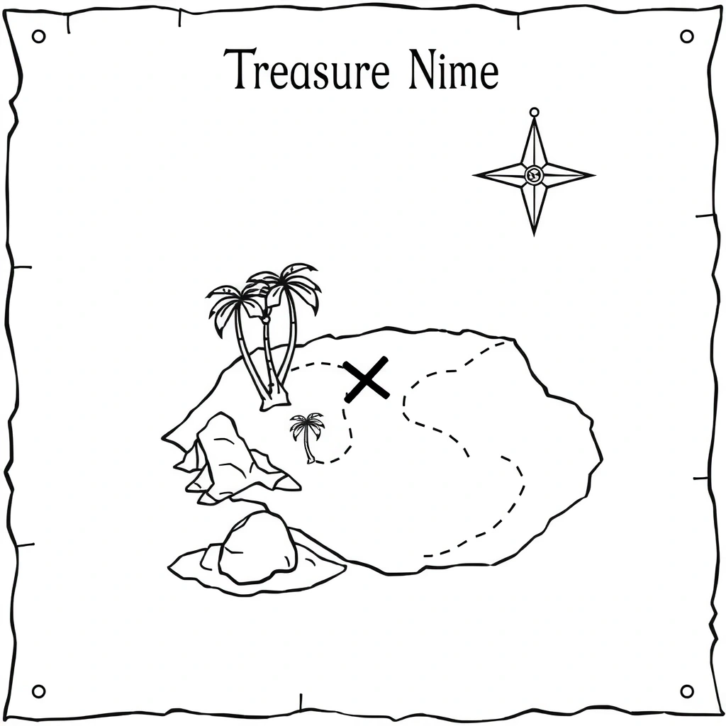 Szablon mapy skarbu A4 (line-art) - Szablony - Dzień Piratów