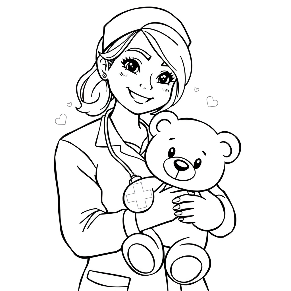 Kolorowanka — Pani pielęgniarka z misiem - Kolorowanki - Dzień Pielęgniarek