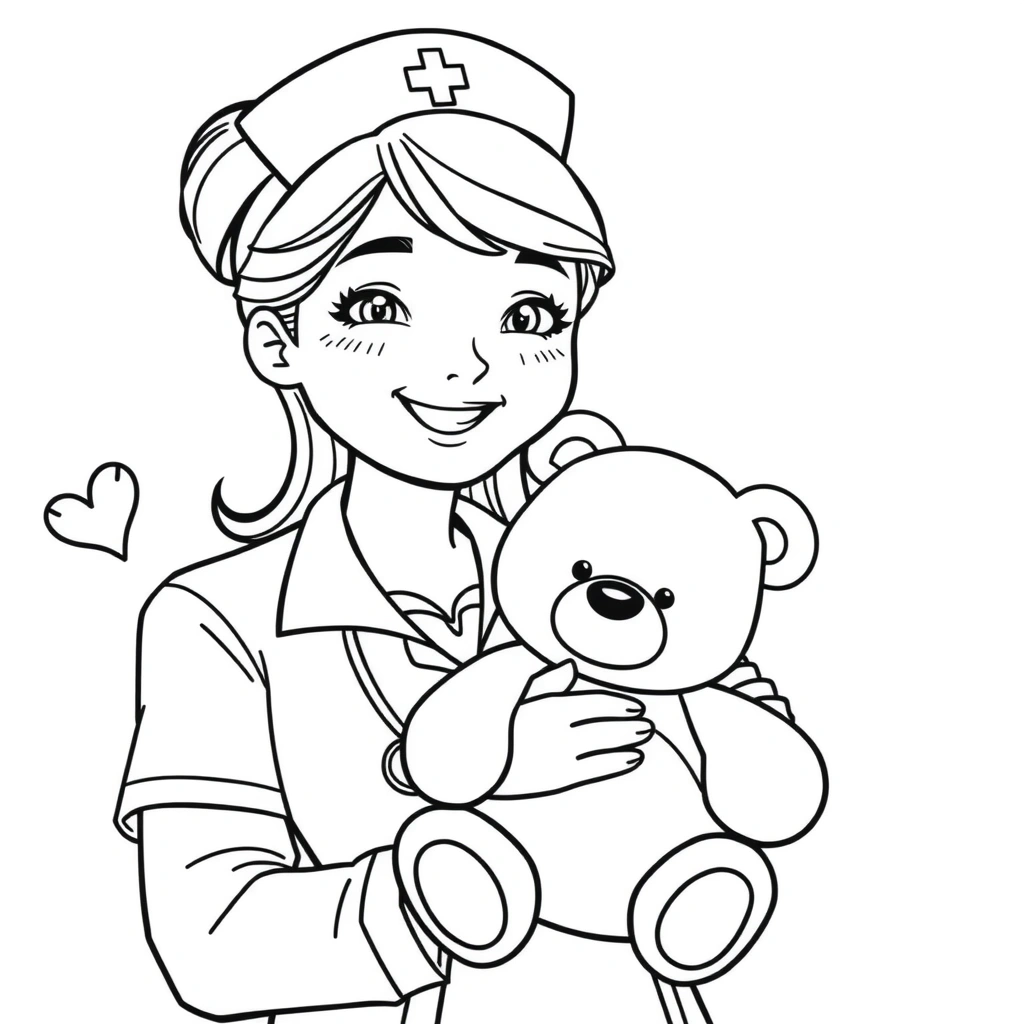 Kolorowanka — Pani pielęgniarka z misiem - Kolorowanki - Dzień Pielęgniarek
