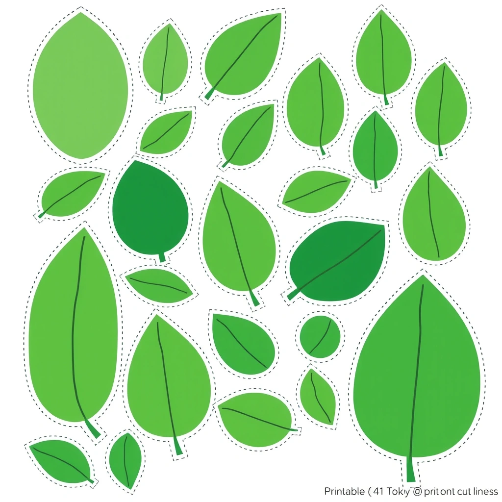 Arkusz liści do wycinania (różne rozmiary i odcienie) - Szablony - Dzień Ochrony Środowiska