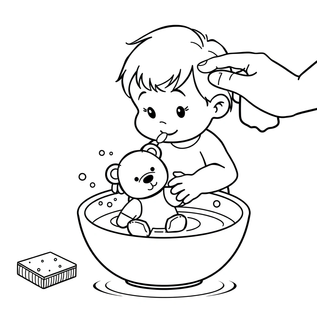 Kolorowanka: Mycie zabawki - Kolorowanki - Dzień Ochrony Środowiska