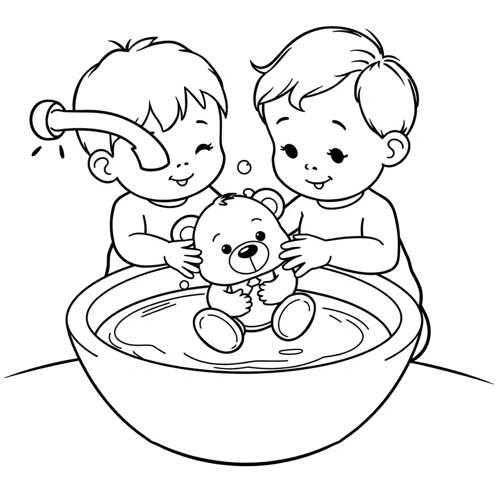 Kolorowanka: Mycie zabawki - Kolorowanki - Dzień Ochrony Środowiska