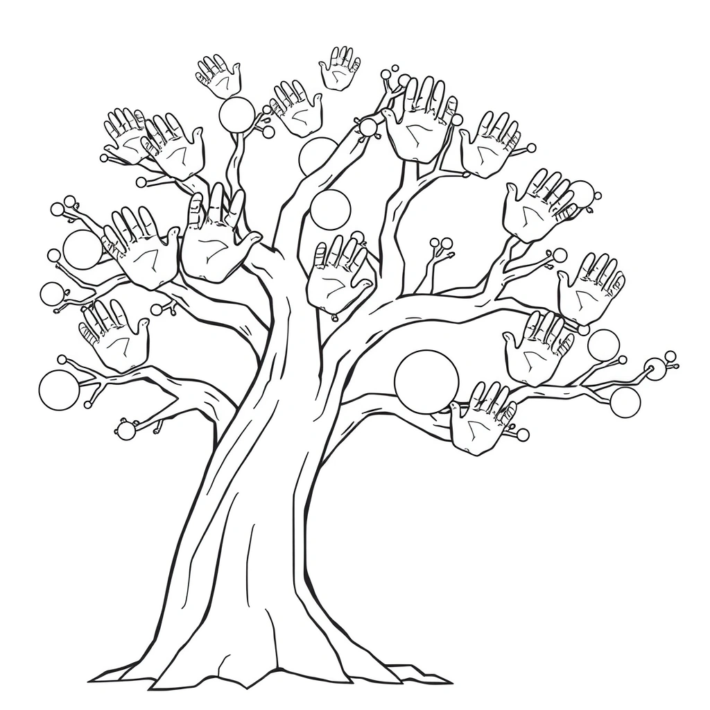 Kolorowanka: drzewo z miejscami na liście - Kolorowanki - Rozpoczęcie roku szkolnego