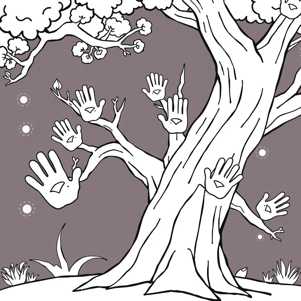 Kolorowanka: drzewo z miejscami na liście - Kolorowanki - Rozpoczęcie roku szkolnego