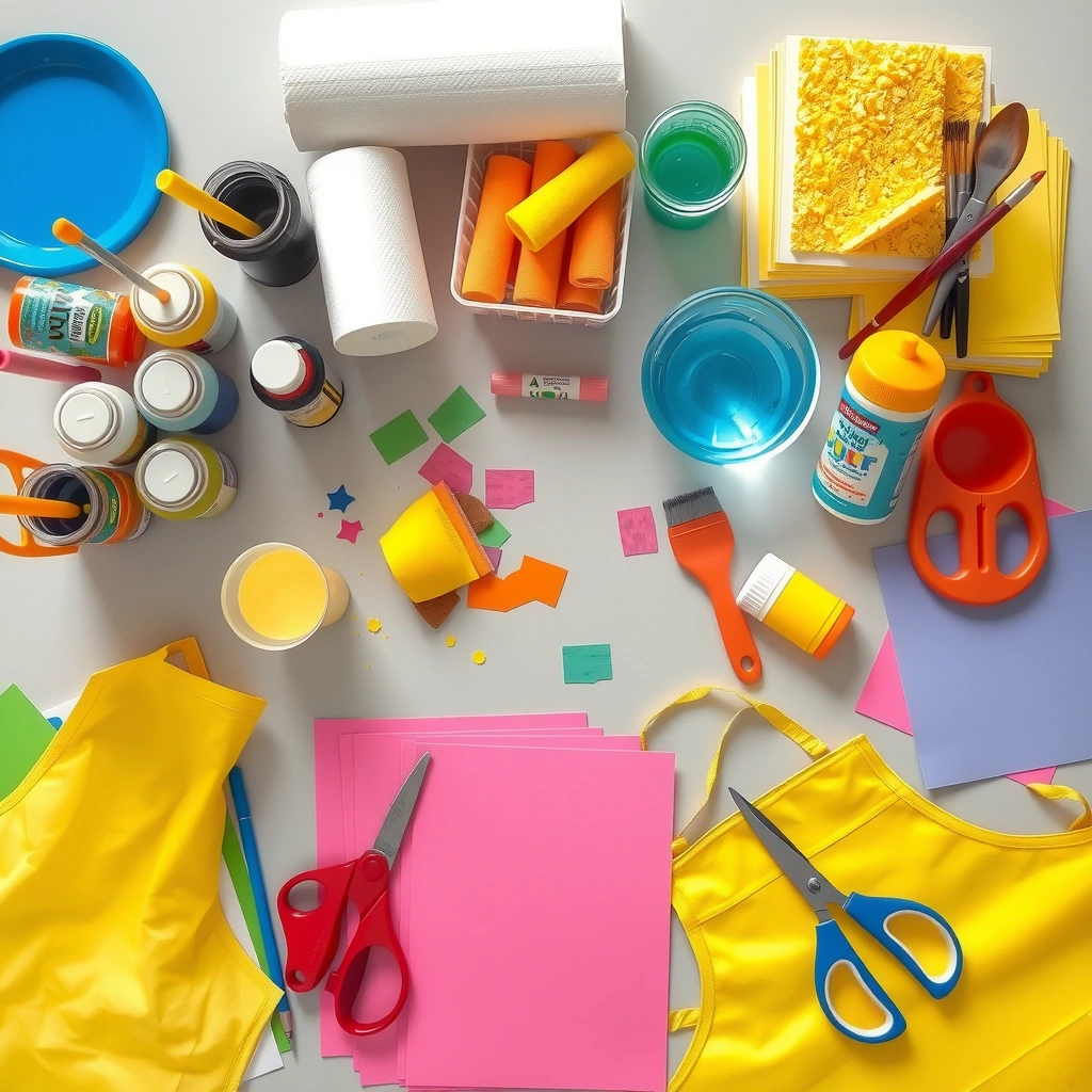 Stacja pracy: rozłożone materiały plastyczne - Materiały - Rozpoczęcie roku szkolnego