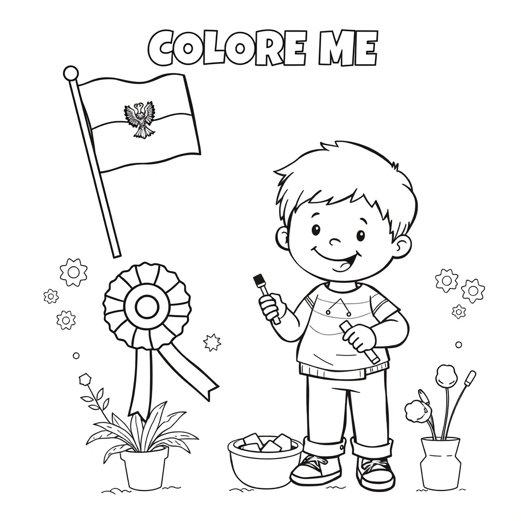 Kolorowanka — flaga i kotylion - Kolorowanki - Święto Konstytucji 3 Maja