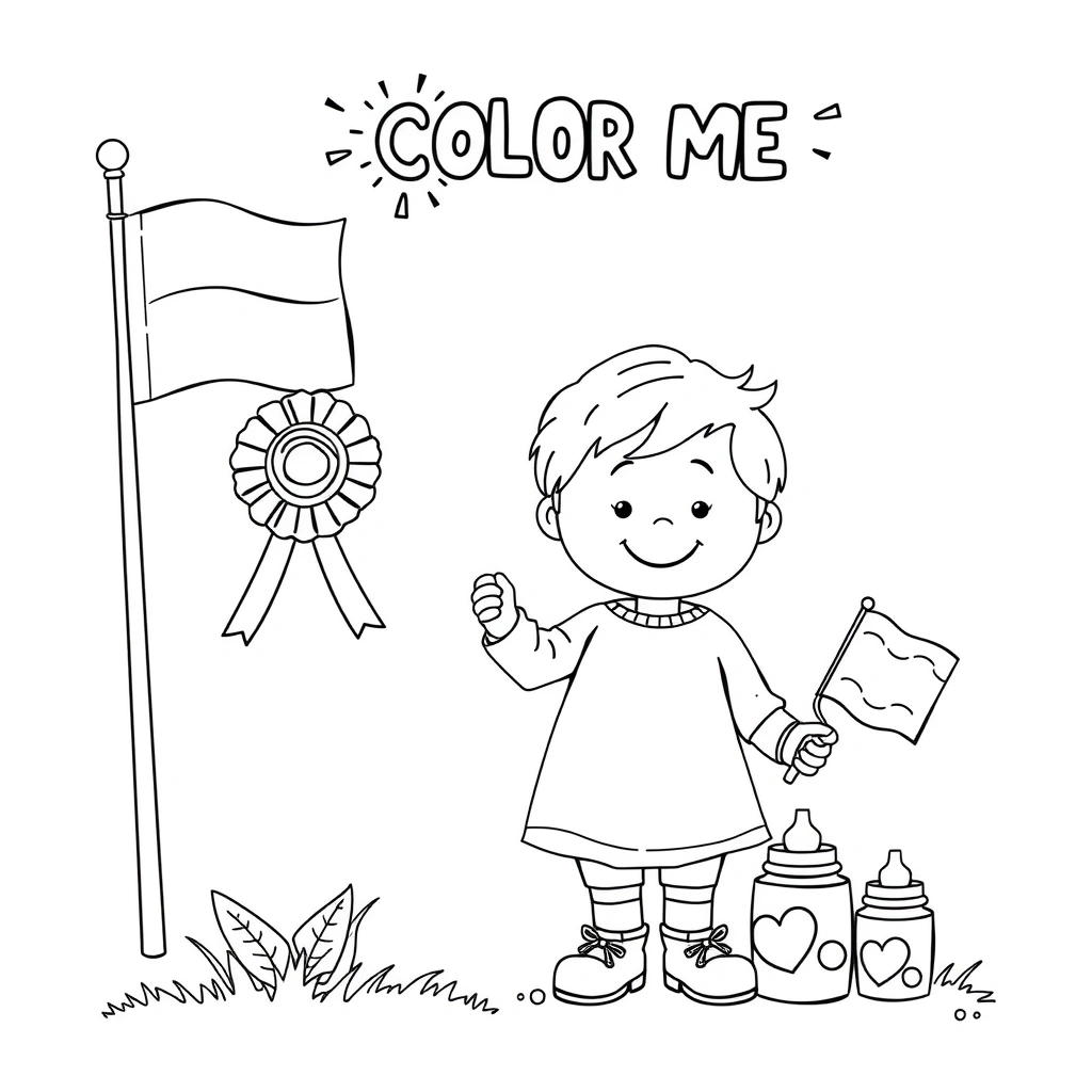Kolorowanka — flaga i kotylion - Kolorowanki - Święto Konstytucji 3 Maja