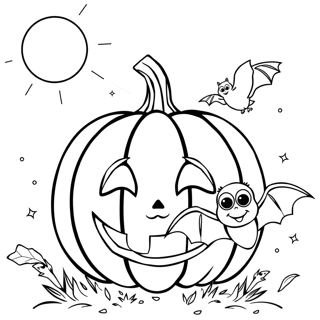 Kolorowanka: dynia i nietoperz - Kolorowanki - Halloween