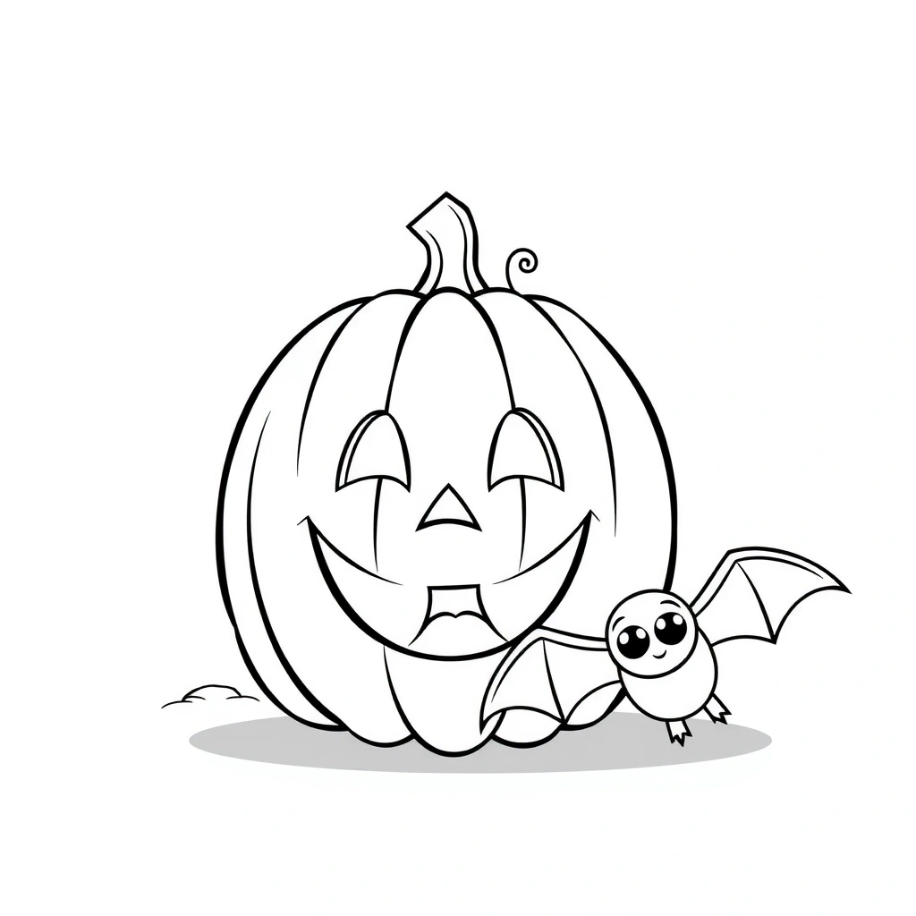 Kolorowanka: dynia i nietoperz - Kolorowanki - Halloween