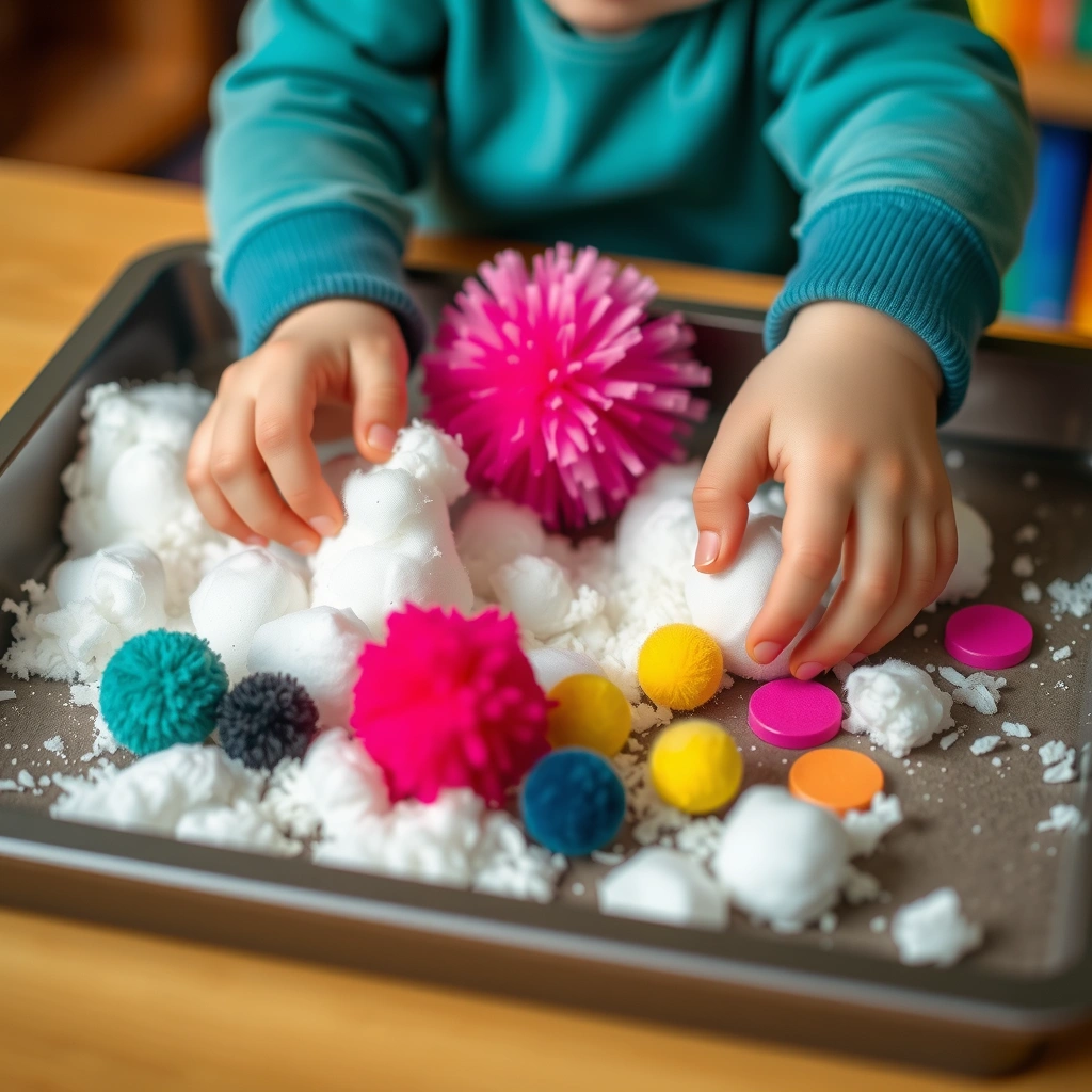 Zdjęcie tacki sensorycznej — dłonie dziecka - Materiały - Mikołajki