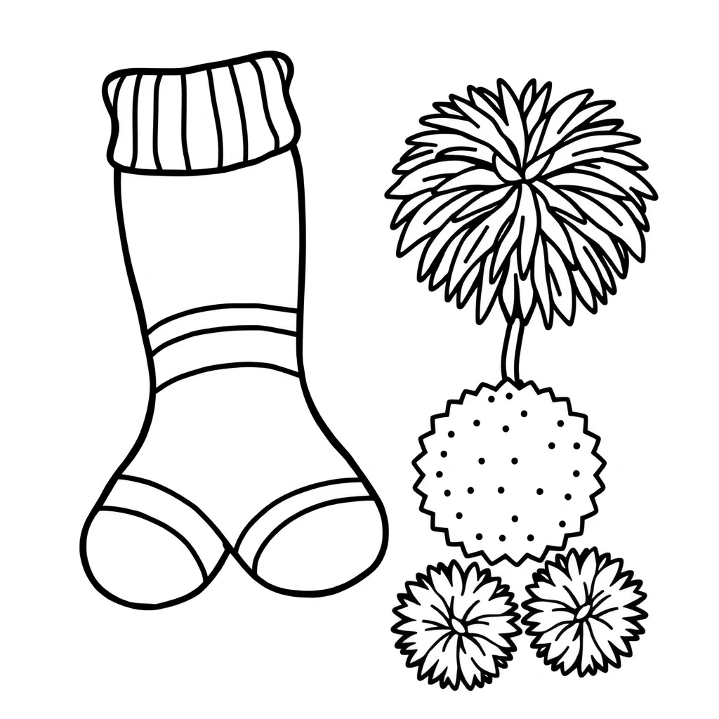 Kolorowanka: para skarpetek i para pomponów - Kolorowanki - Dzień Tabliczki Mnożenia (listopad)