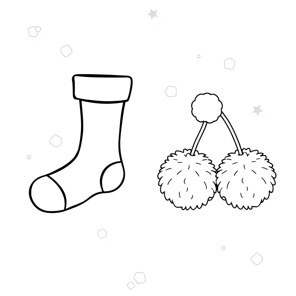 Kolorowanka: para skarpetek i para pomponów - Kolorowanki - Dzień Tabliczki Mnożenia (listopad)