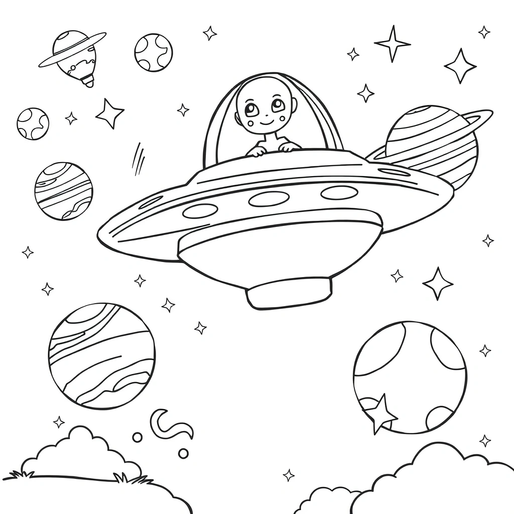 Kolorowanka: Kosmiczne UFO i planety - Kolorowanki - Dzień UFO