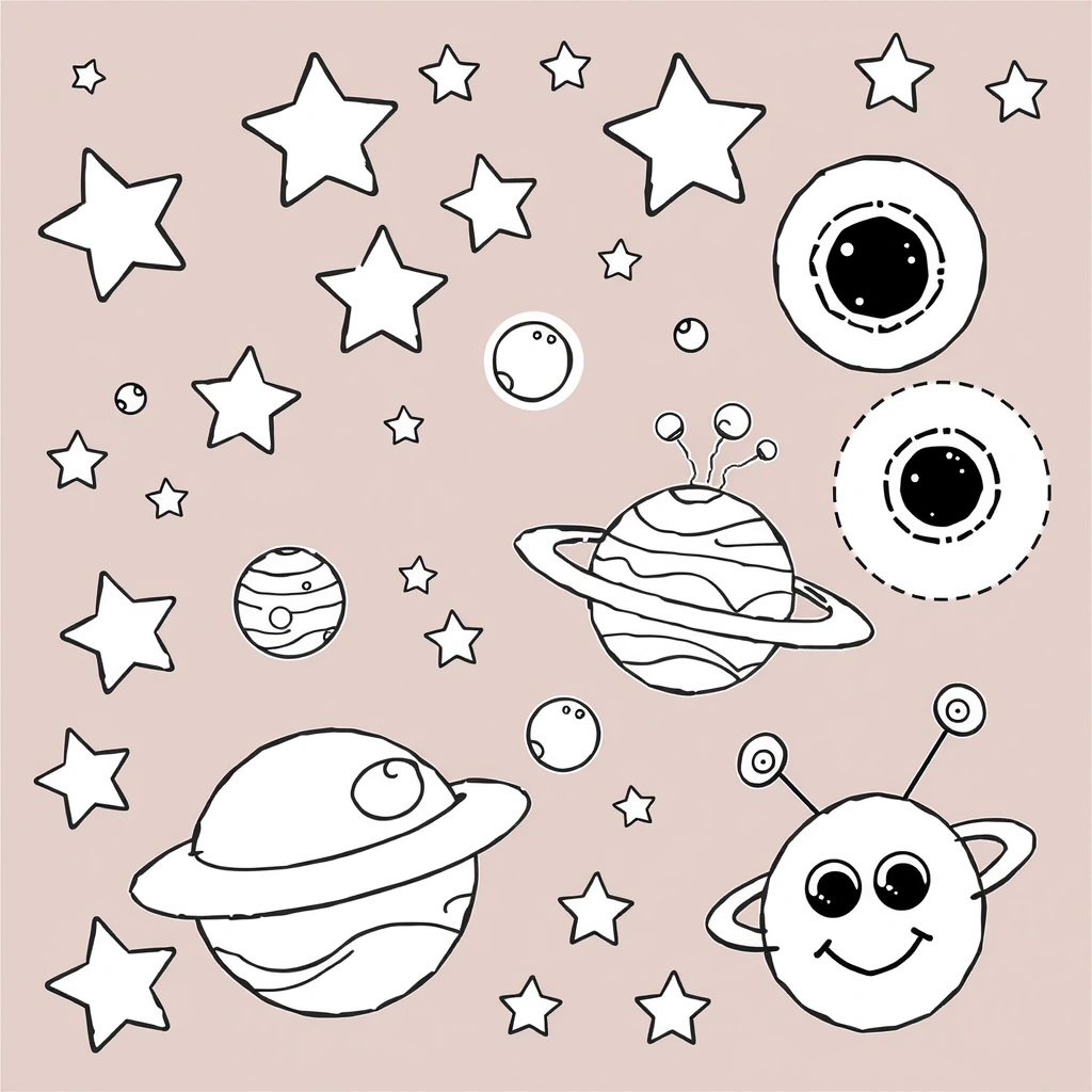 Kolorowanka/Sticker Sheet: Małe elementy do ozdoby - Kolorowanki - Dzień UFO