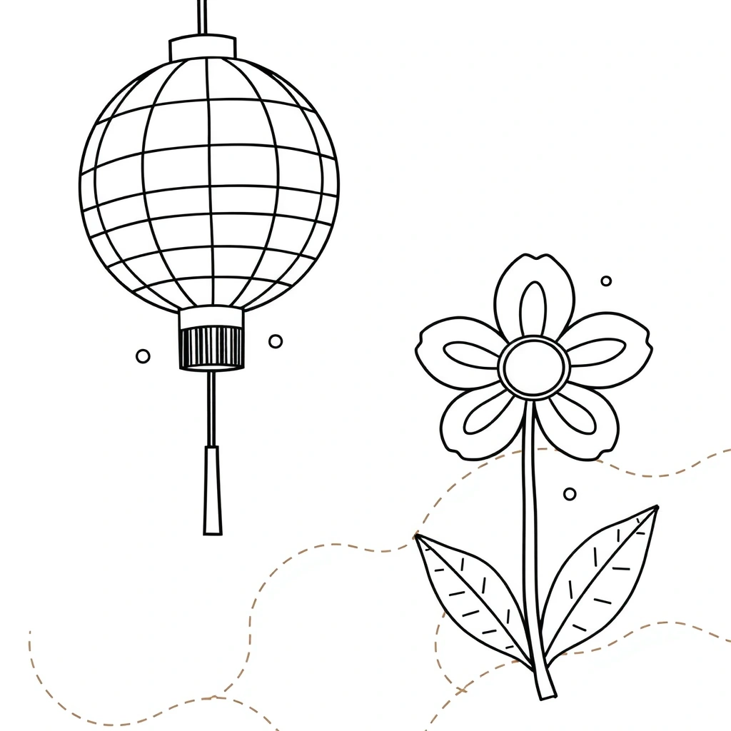 Kolorowanka: lampion i kwiat pamięci - Kolorowanki - Wszystkich Świętych