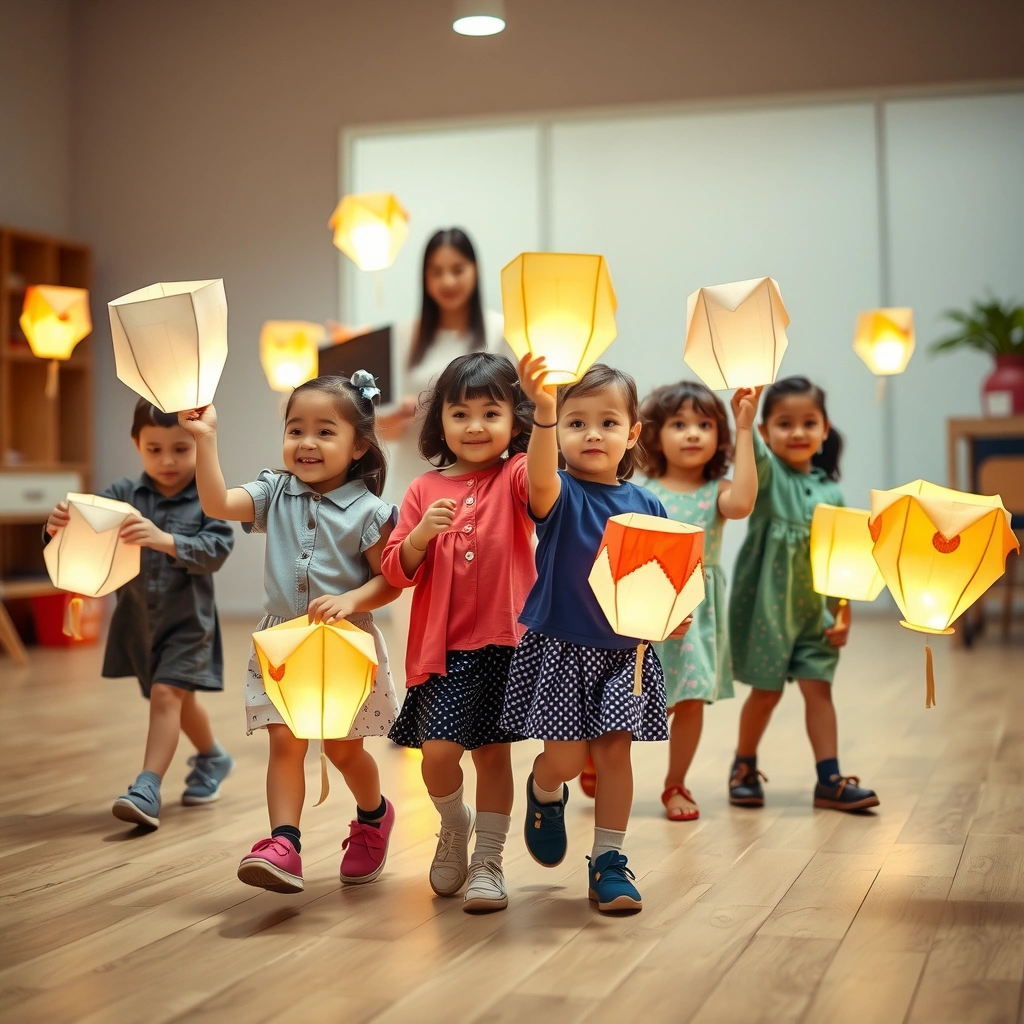 Zdjęcie: dzieci maszerujące z lampionami - Materiały - Wszystkich Świętych