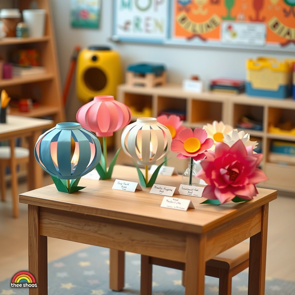 Zdjęcie wystawki prac na stoliku - Materiały - Wszystkich Świętych