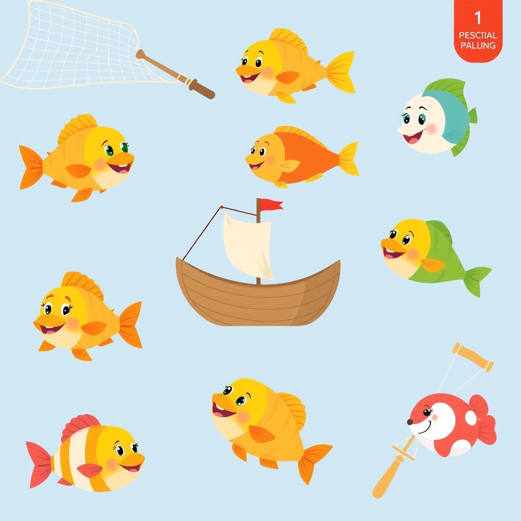 Ilustracje rybek i łódki do wprowadzenia - Materiały - Dzień Rybaka