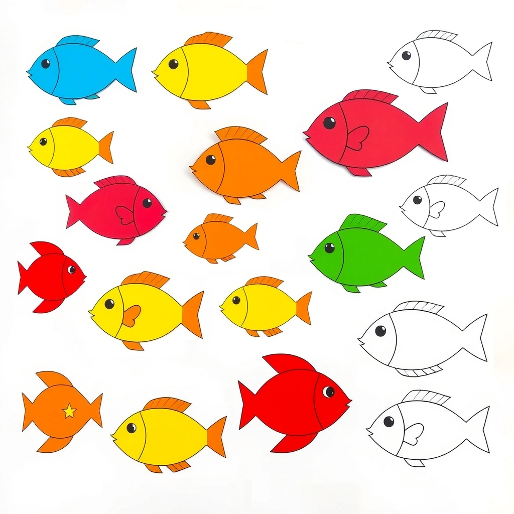 Zestaw wycinanek — papierowe rybki - Szablony - Dzień Rybaka