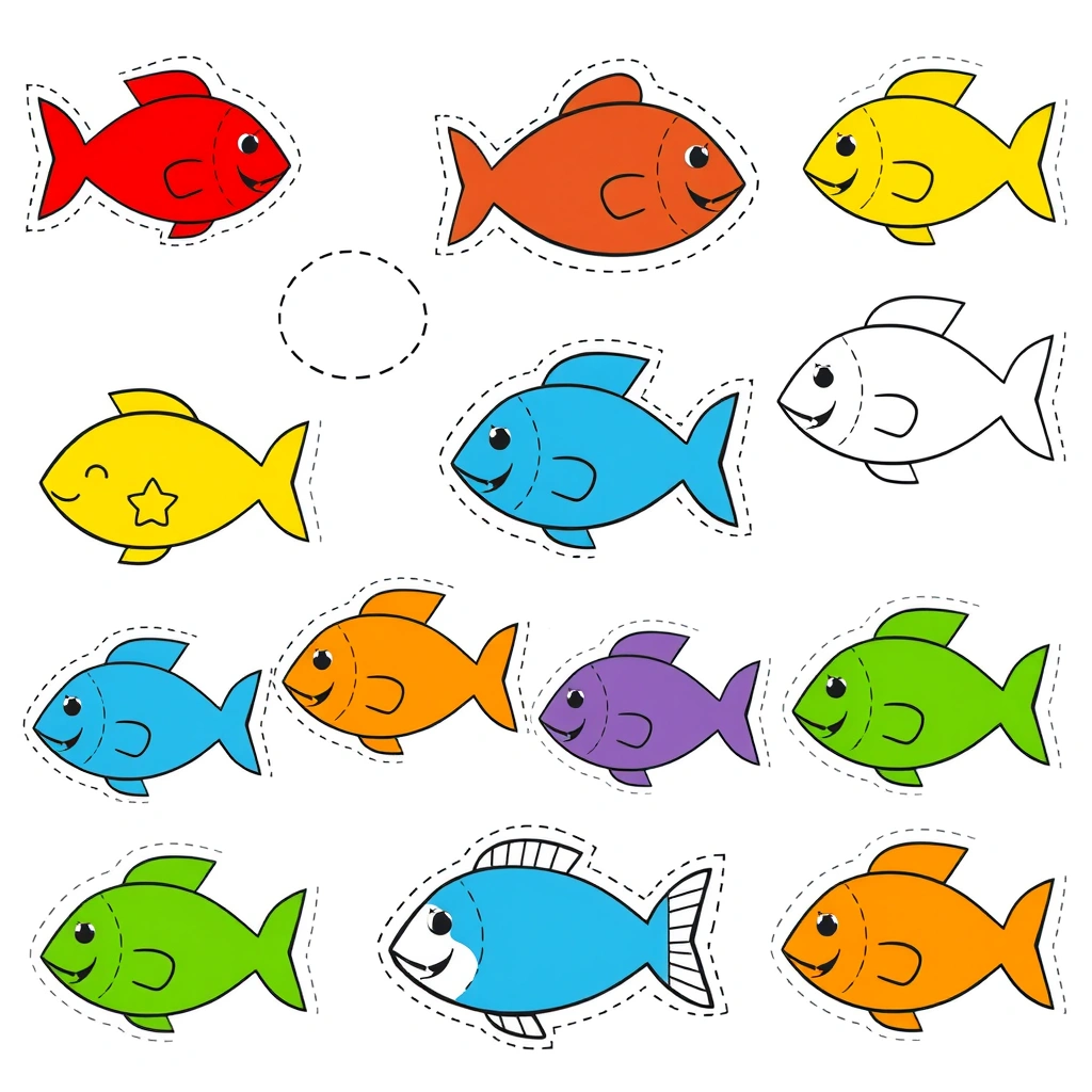 Zestaw wycinanek — papierowe rybki - Szablony - Dzień Rybaka