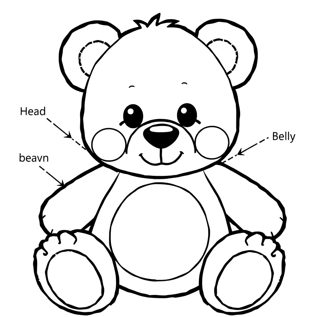 Kolorowanka: Części ciała misia — nauka nazw - Kolorowanki - Dzień Pierwszej Pomocy