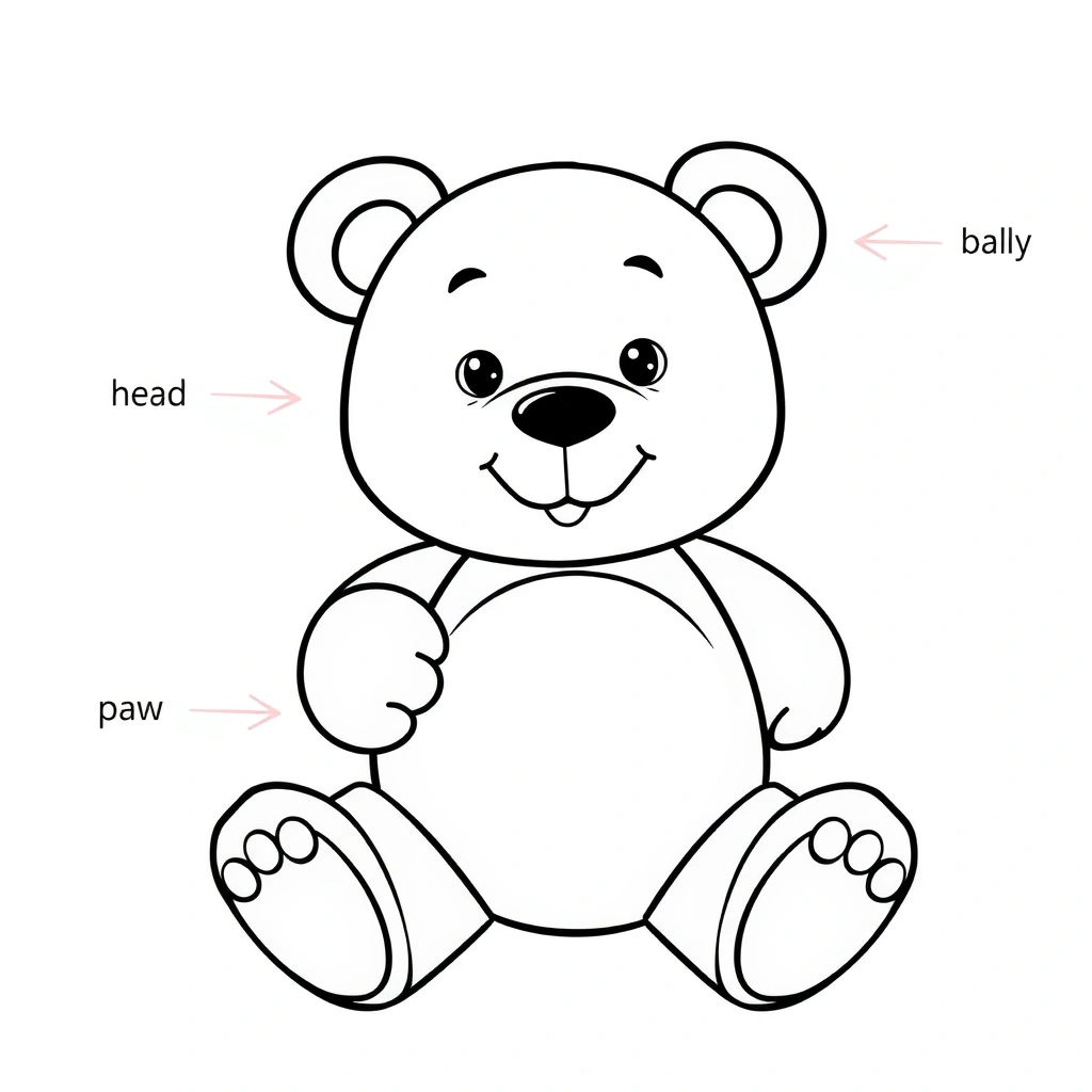 Kolorowanka: Części ciała misia — nauka nazw - Kolorowanki - Dzień Pierwszej Pomocy